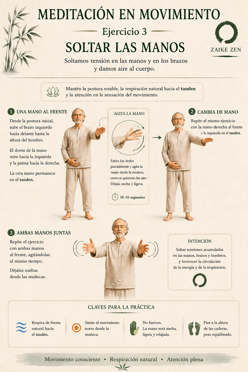 Cartel de meditación en movimiento: soltar las manos
